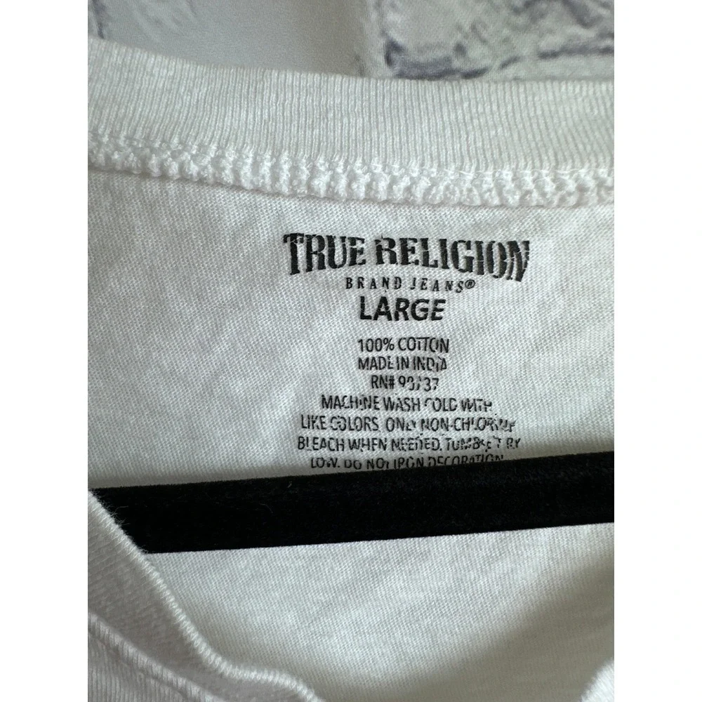 True Religion V-Neck T-Shirt Logo Graphic Short Sleeve White Large